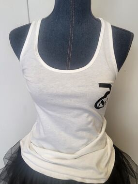 White Women's Scoop Neck Tank Top with Side Graphic